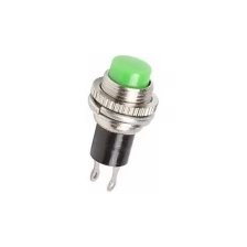 Выключатель-кнопка металл 220V 2А (2с) (ON)-OFF Ø10.2 зеленая Mini REXANT Артикул 36-3333 (10_шт)
