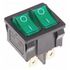 Выключатель клавишный 250V 6А (6с) ON-OFF зеленый с подсветкой двойной Mini REXANT Артикул 36-2163 (10_шт)