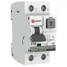 EKF Выключатель автоматический дифференциального тока 1п+N 2мод. C 16А 30мА тип A 6кА АВДТ-63 (электромех.) PROxima EKF DA63-16-30
