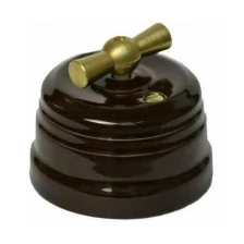 Выключатель поворотный (2-КЛ) керамический Edisel GRANDE коричневый С латунной ручкой арт.KGLSw2-K03
