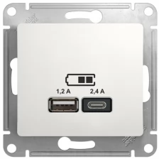 Розетка 2гн USB A+С с/у белый механизм 5В/2,4А 2х5В/1,2А Glossa Schneider Electric
