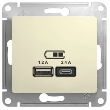 Розетка 2гн USB A+С с/у крем механизм 5В/2,4А 2х5В/1,2А Glossa Schneider Electric