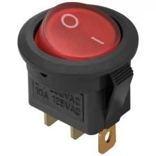 Выключатель клавишный красный с подсветкой вкл-выкл 3 контакта 250В 6А круглый duwi 26848 2