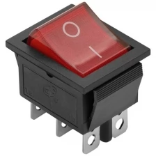 Выключатель клавишный красный с подсветкой ВКЛ-ВКЛ 6 контактов 250В 16А прямоугольный duwi 26841 3