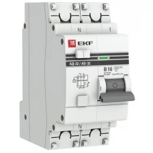 DA32-16-B-30-pro Дифференциальный автоматический выключатель EKF АД-32 PROxima 1П+N 16А 30мА, тип AC, 4.5кА, B