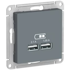 Розетка Schneider Electric AtlasDesign, ATN000733, USB для зарядки, Серый