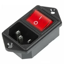 Разъем питания C14 3PIN с клавишным выключателем с красной подсветкой 250 V 6 А 10 шт REXANT