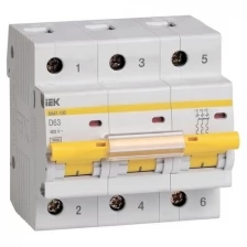 Выключатель автоматический модульный 3п D 63А 10кА ВА47-100 IEK MVA40-3-063-D (1 шт.)