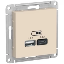 Розетка USB A+С, AtlasDesign Schneider Electric бежевый ATN000239
