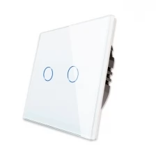Сенсорный выключатель двухклавишный стеклянный / выключатель на 2 группы света без нуля белый