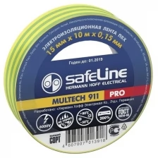 Safeline изолента ПВХ 15/10 желто-зеленая, 150мкм, арт.10256 (арт. 20136)