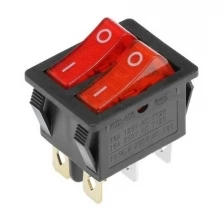 Клавишный выключатель двойной, 250 В, 15 А, ON-OFF, 6с, красный, с подсветкой (50 шт)