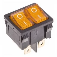 Rexant Выключатель клавишный 250V 6А (6с) ON-OFF желтый с подсветкой двойной Mini REXANT, 30 шт.