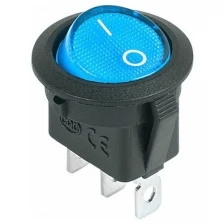 Rexant Выключатель клавишный круглый 12V 20А (3с) ON-OFF синий с подсветкой REXANT, 30 шт.