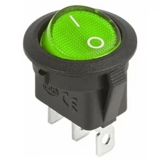 Rexant Выключатель клавишный круглый 12V 20А (3с) ON-OFF зеленый с подсветкой REXANT, 30 шт.