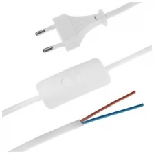 Комплектующие для светильников Без бренда Шнур сетевой с выключателем для бра, 1,5 м, ШВВП 2 х 0.5 мм2, белый