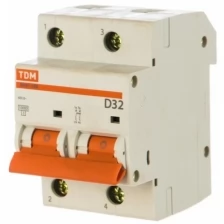 Автоматический выключатель TDM ВА47-100 2Р 32А 10кА D SQ0207-0016