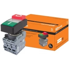 Кнопка двойная MPD13-11С (зеленая/красная-выступающая) (LED) d22мм/220В (I/O) линза прозрачная TDM (Упаковка 10шт) SQ0747-0038