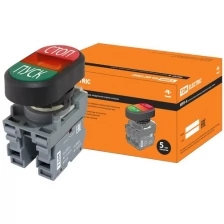 Кнопка двойная MPD4-11R (зеленая/красная) (LED) в сборе d22мм/220В (пуск/стоп) линза красная TDM (Цена за: 1 шт.)