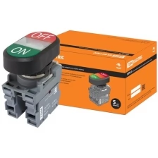 Кнопка двойная MPD3-11С (зеленая/красная) (LED) в сборе d22мм/24В (ON/OFF) линза прозрачная TDM (Упаковка 10шт) SQ0747-0065