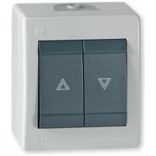 Кнопка выключателя управления жалюзи Aling-conel POWER IP44 10AX 250В открытой установки, серый 257.1A 117063