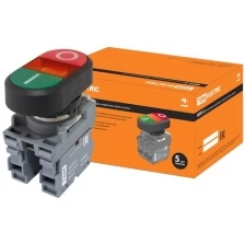 Кнопка двойная MPD2-11R (зеленая/красная) (LED) в сборе d22мм/220В (I/O) линза красная TDM (Упаковка 10шт) SQ0747-0046