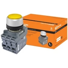 Кнопка с фиксацией MP2-21Y(LED) в сборе d22мм/24В 1з+1р желтая TDM (Упаковка 10шт) SQ0747-0027