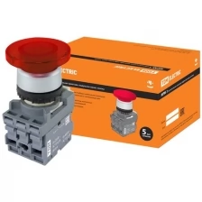 Кнопка грибовидная МРМ1-11R(LED) в сборе d40мм/220B 1з+1р красная TDM (Упаковка 10шт) SQ0747-0033
