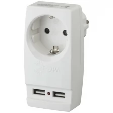 SP-1e-USB-W ЭРА Адаптер "Polynom" 1гн 220V + 2xUSB 2100mA, c заземл, (белый) (10/60/1440)