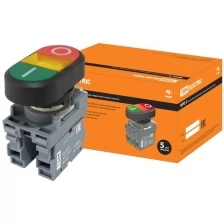 Кнопка двойная MPD2-11Y (зеленая/красная) (LED) в сборе d22мм/220В (I/O) линза желтая TDM (Упаковка 10шт) SQ0747-0048